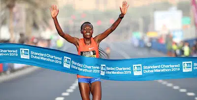 Ruth Chepngetich winning the Dubai Marathon