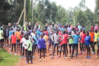 Kenyan runners preparing for a run