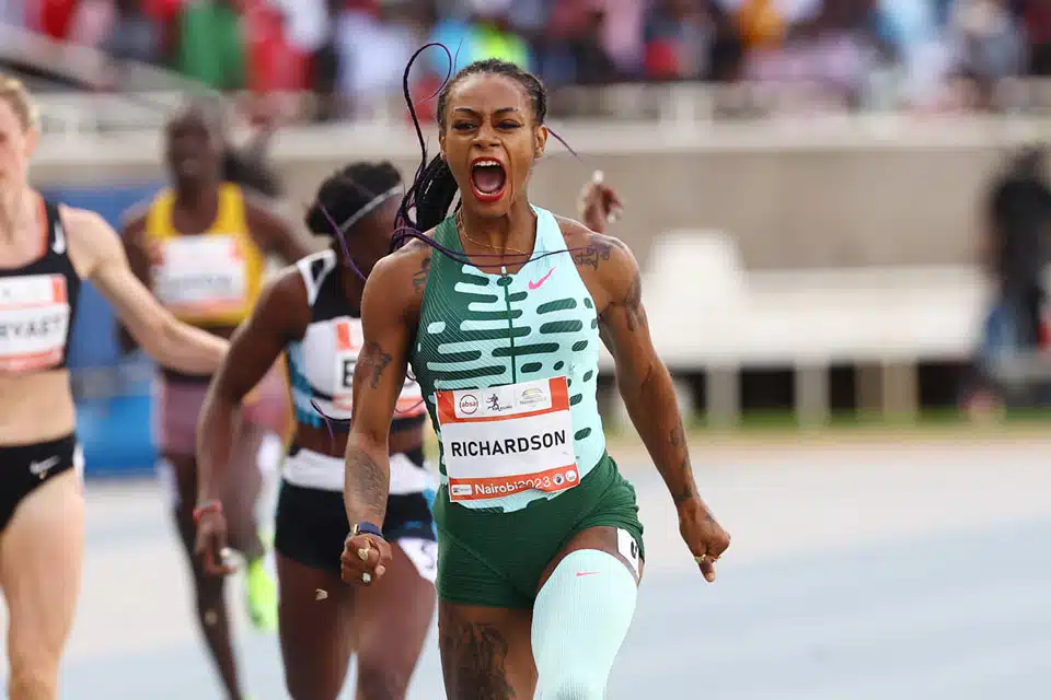 Sha'Carri Richardson winning the women's 100m in Nairobi. Photo by Kip Keino Classic event