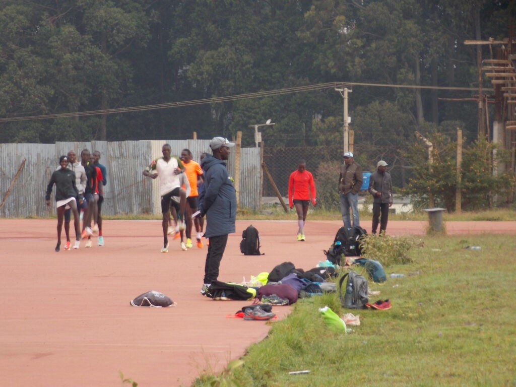 Runners warming up at Kipchoge keino Stadium, Eldoret, the home of champions