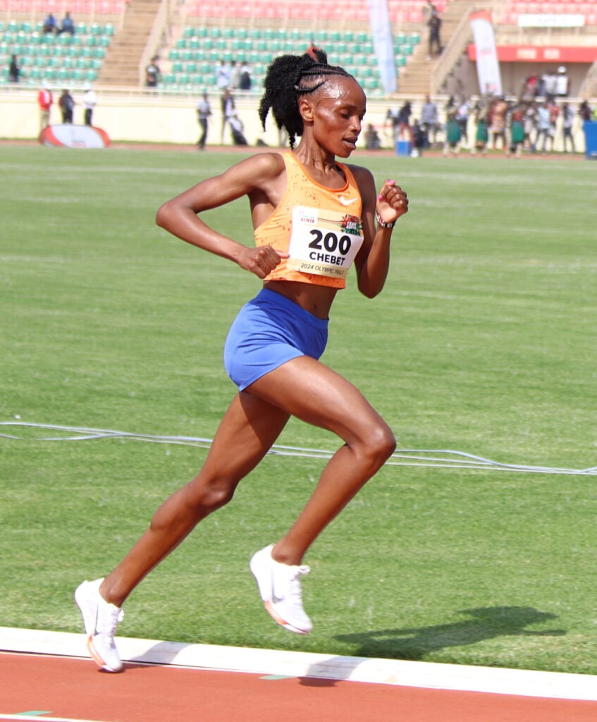 Beatrice Chebet competes at the Kenyan Olympic trials. Photo by Peter Njoroge